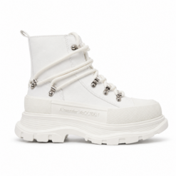 Alexander McQueen Tread Slick Lace-Up Boot – White / Ivory.